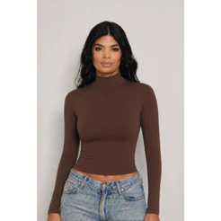 Blusa Feminina Manga Longa Gola Alta Segunda Pele Básica Gola Estendida Justa Confortável Inverno