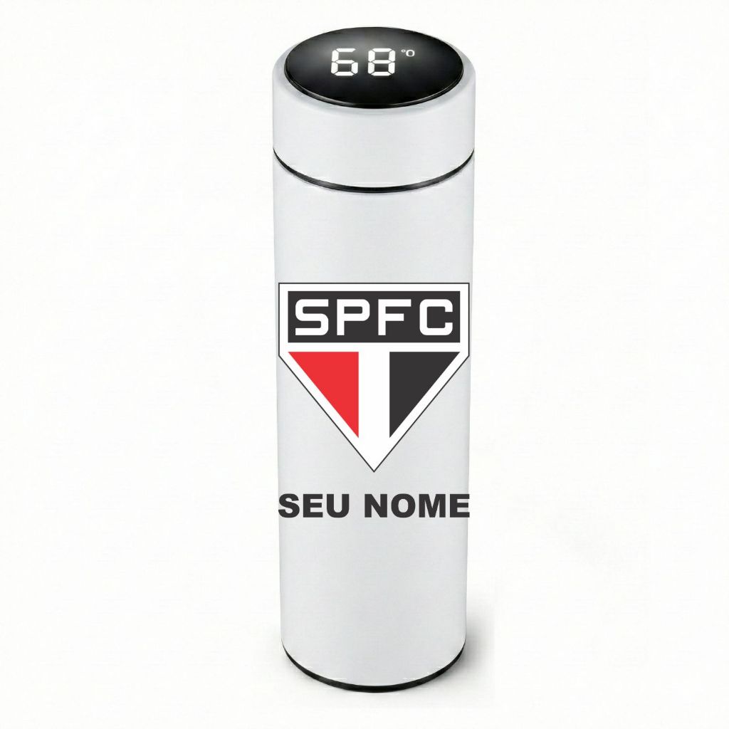 Garrafa Térmica 500ml Display Digital São Paulo Futebol Clube com Seu Nome