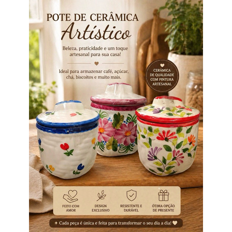 Pote Mantimentos/ Pote Em Cerâmica Artística