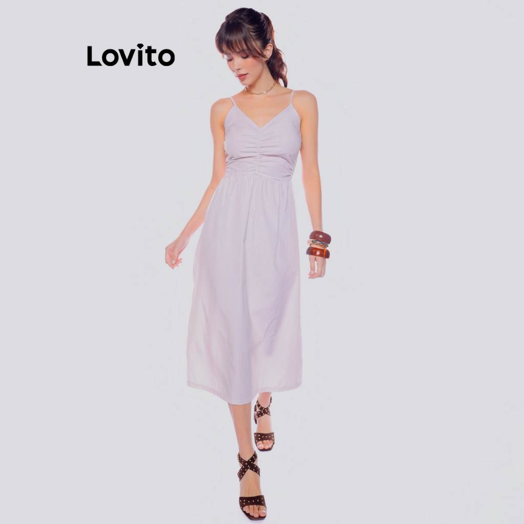 Lovito Vestido Listrado Feminino Verão Alcinha DRB850BRL880