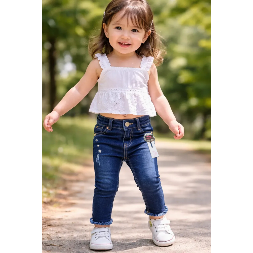 Calça Jeans Infantil Bebê Menina Destroyed Rasgada no Joelho - Look Princesa Estilosa !!=)