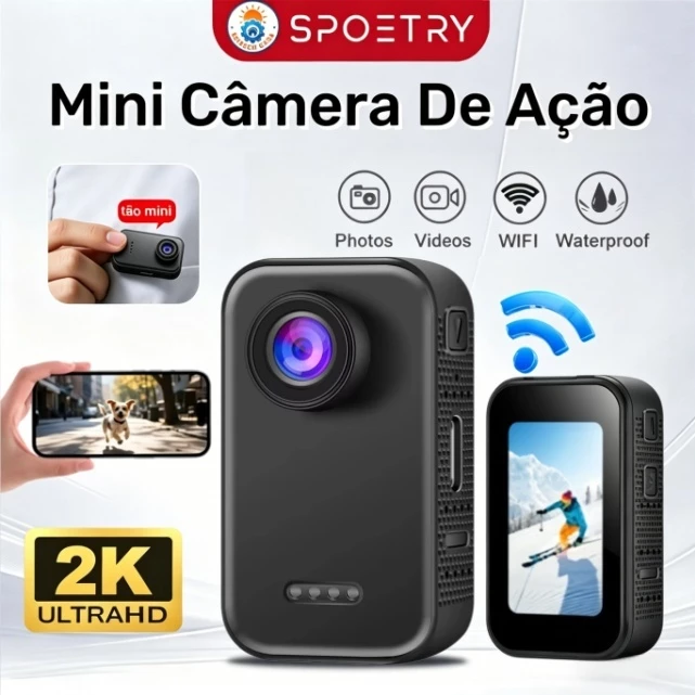 Câmera esportiva 2K portátil 1.47 Tela Lcd Pocket Wifi 130° Câmera de ângulo Amplo De Vídeo Fotográfico Esportivo Vlog