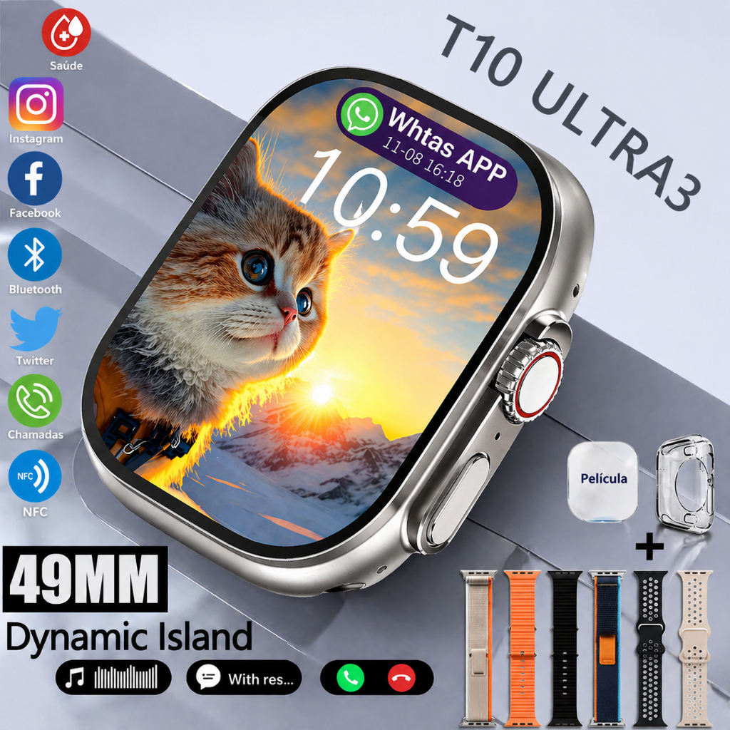 2026 Novo Smartwatch Watch T10 Ultra3 Bluetooth Relógio inteligente Cardíaca Monitoramento NFC