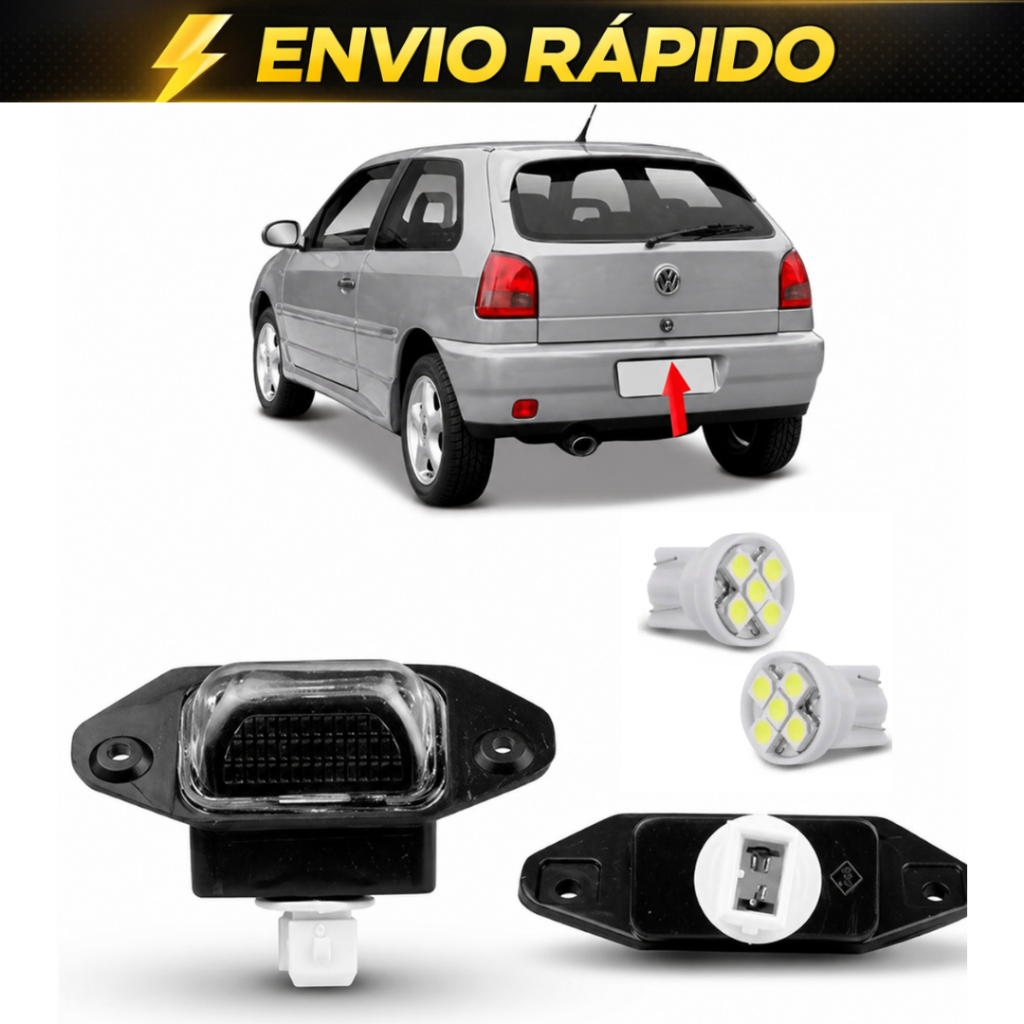 Par Lanterna Luz De Placa + Lampadas Led Volkswagen Gol G2 1996 1997 1998 1999 2000 Com Soquete