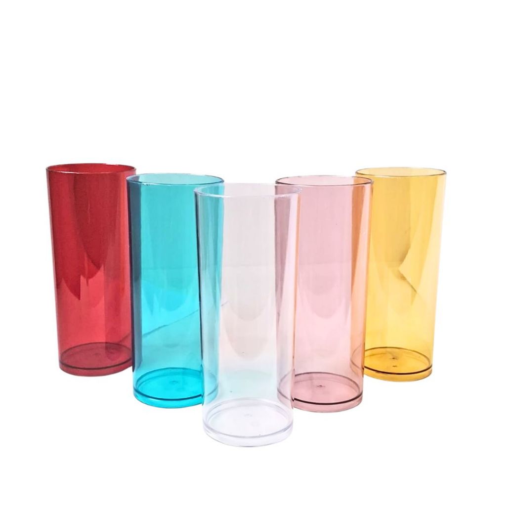 Kit 5-15 Copos Long Drink Cristal Colorido Acrílico 330ml Reutilizável Durável Eventos Churrascos