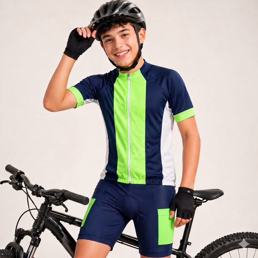 Conjunto Ciclismo Infantil Camisa Dry fit Bermuda Poliamida Com Forro Roupa MTB Bike UV