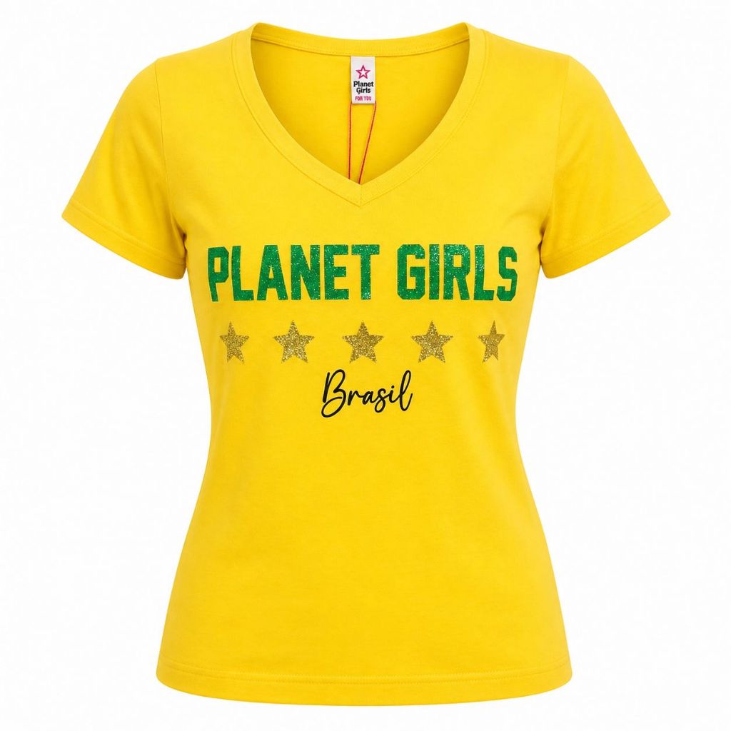 Camisa do Brasil Feminina Cropped Polo Planet Girls Copa do Mundo