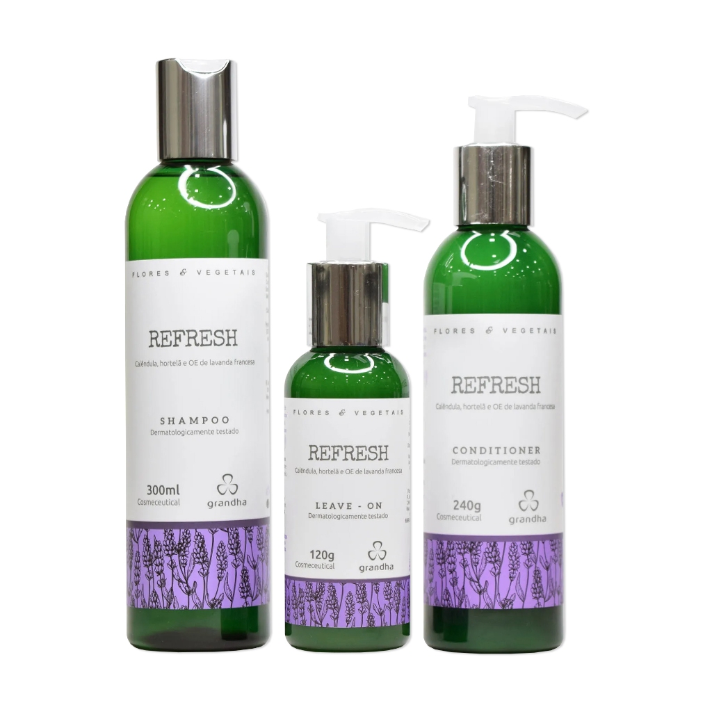 Kit Grandha Refresh para Cabelos Frágeis e Couro Cabeludo Oleosos Shampoo Condicionador Leave