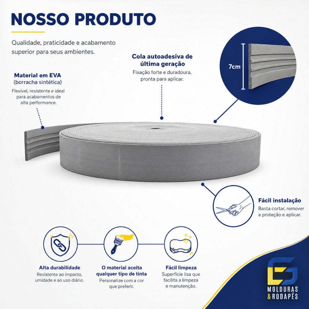Moldura Guarnição Rodameio Eva Autocolante Flexível Econômico Lua 7cmx5mm — imagem 2 de 2