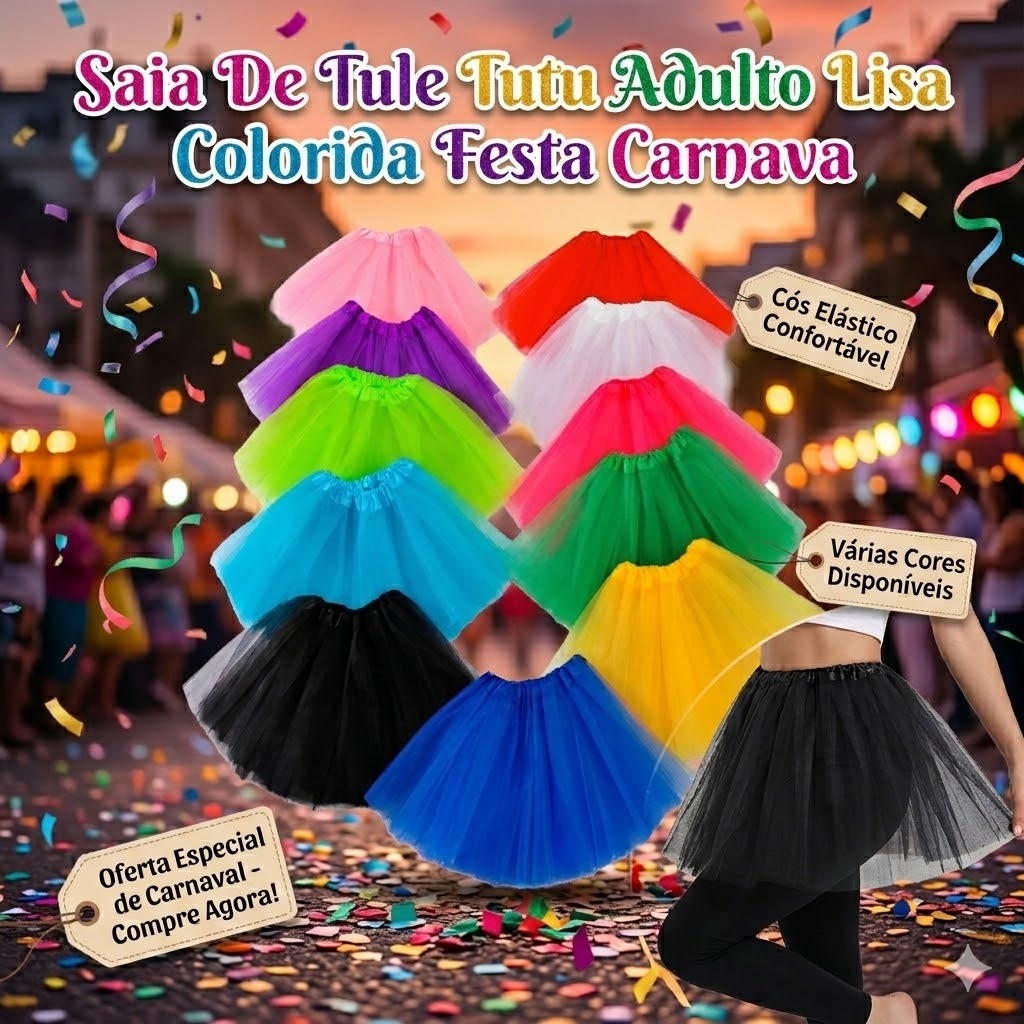 Saia De Tule Adulto Carnaval 40cm