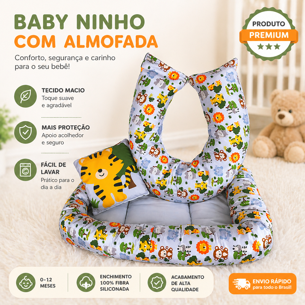 Kit Safari para Bebê Ninho Redutor com Almofada Amamentação
