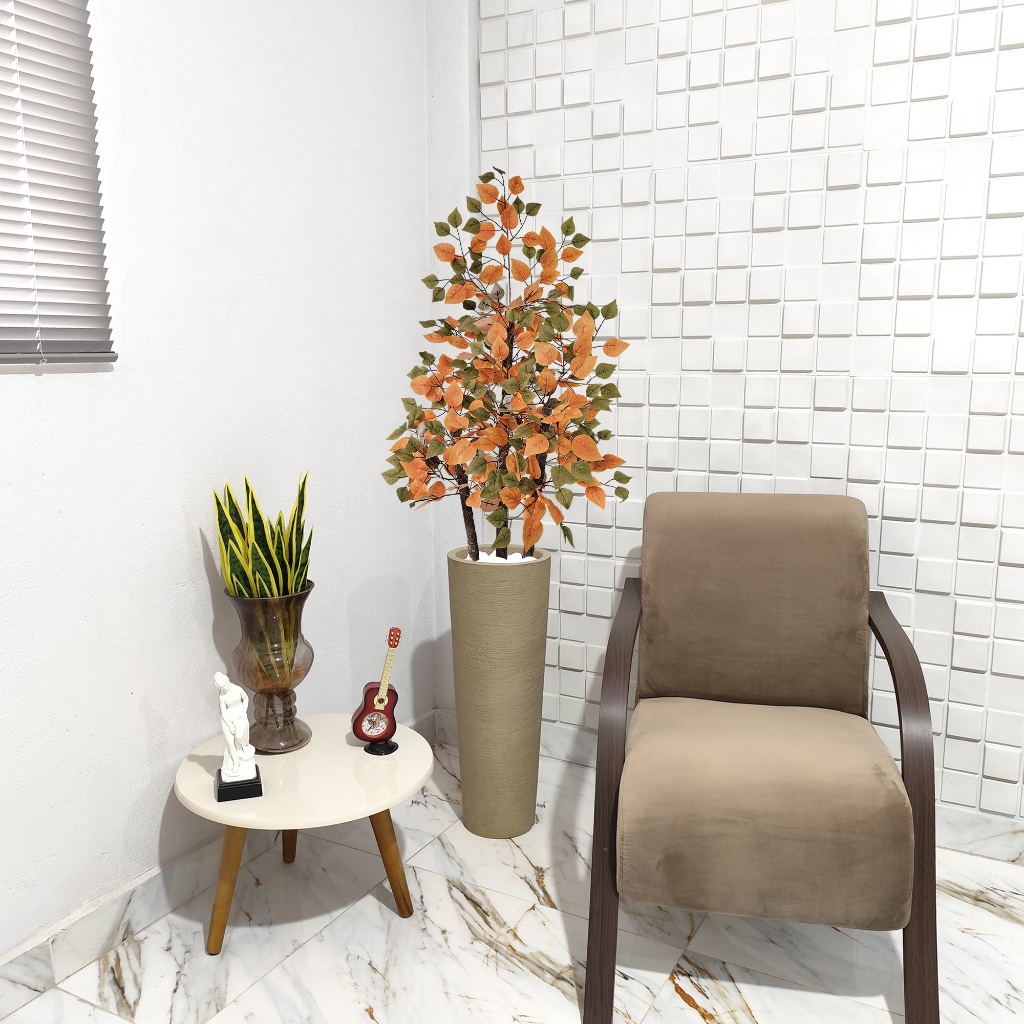 Planta Artificial Fícus Outono Inverno Vaso Grafiato Mármore