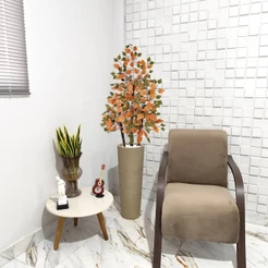 Planta Artificial Fícus Outono Inverno Vaso Grafiato Mármore