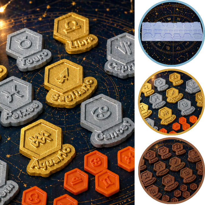 1 ~5 Forma Placa Textura e Modelagem (3 partes) Para Chocolate SÍMBOLOS SIGNOS – CÓD P858. (CHOCO)
