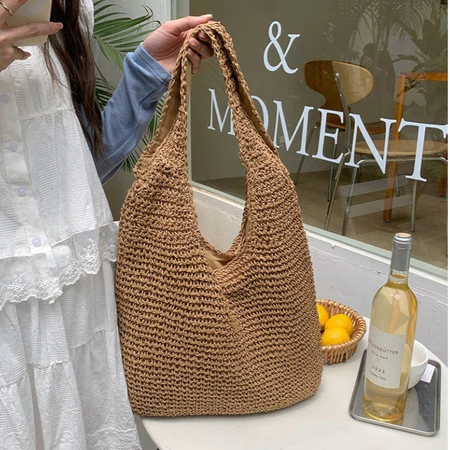 Bolsa de Palha Feminina Grande de Ombro Alça Resistente Para Praia Piscina Verão