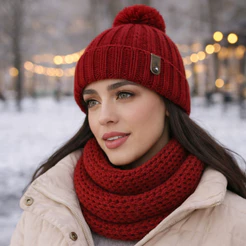 Touca + Cachecol Infinito Kit Conjunto Tricô Estiloso e Elegante Inverno Confortável