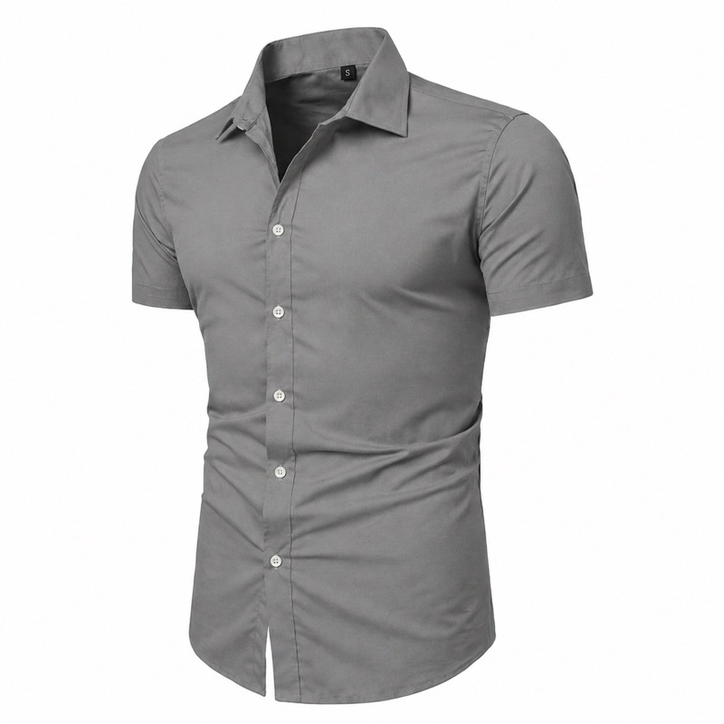 Camisa Social Masculina Slim Fit com Elastano – Manga Curta e Sem Amassados