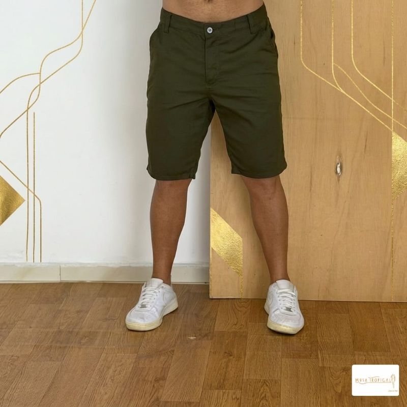 Bermuda Masculina Brim Premium Sarja Elastano Casual Confortável Moda Verão