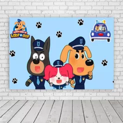 Painel de Festa Retangular em Lona Fosca - Detetive Labrador Azul