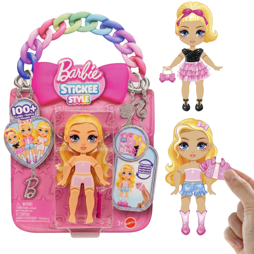 Barbie Stickee Style -  Estilo Adesivo - Boneca com Looks Reutilizáveis - Original Mattel - JMF20