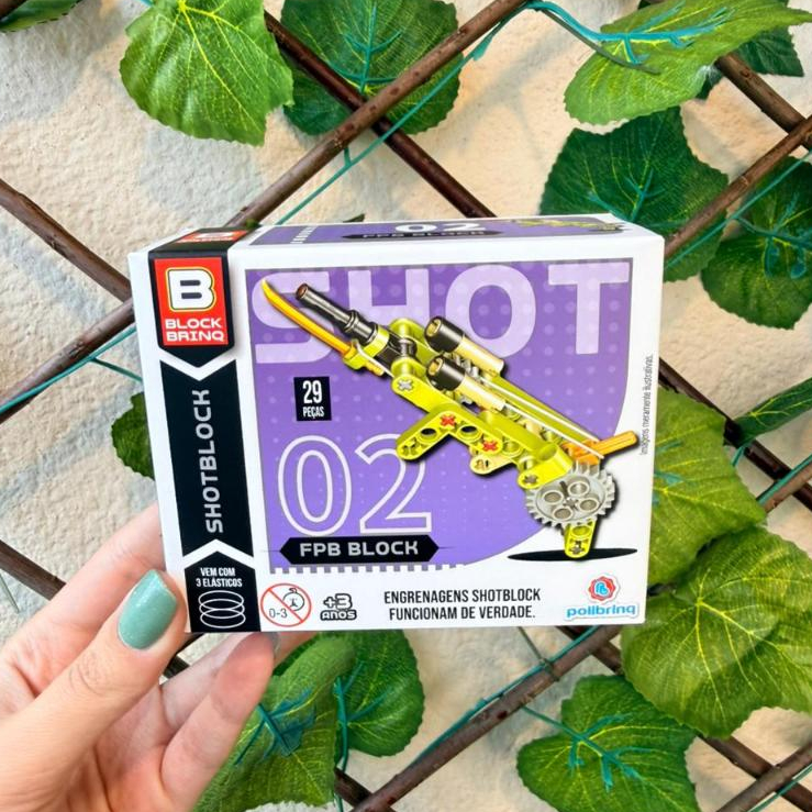 Blocos de Montar Shot Block – Lança Elástico Estilingue Brinquedo de Lançar Bricks Modelo Amarelo