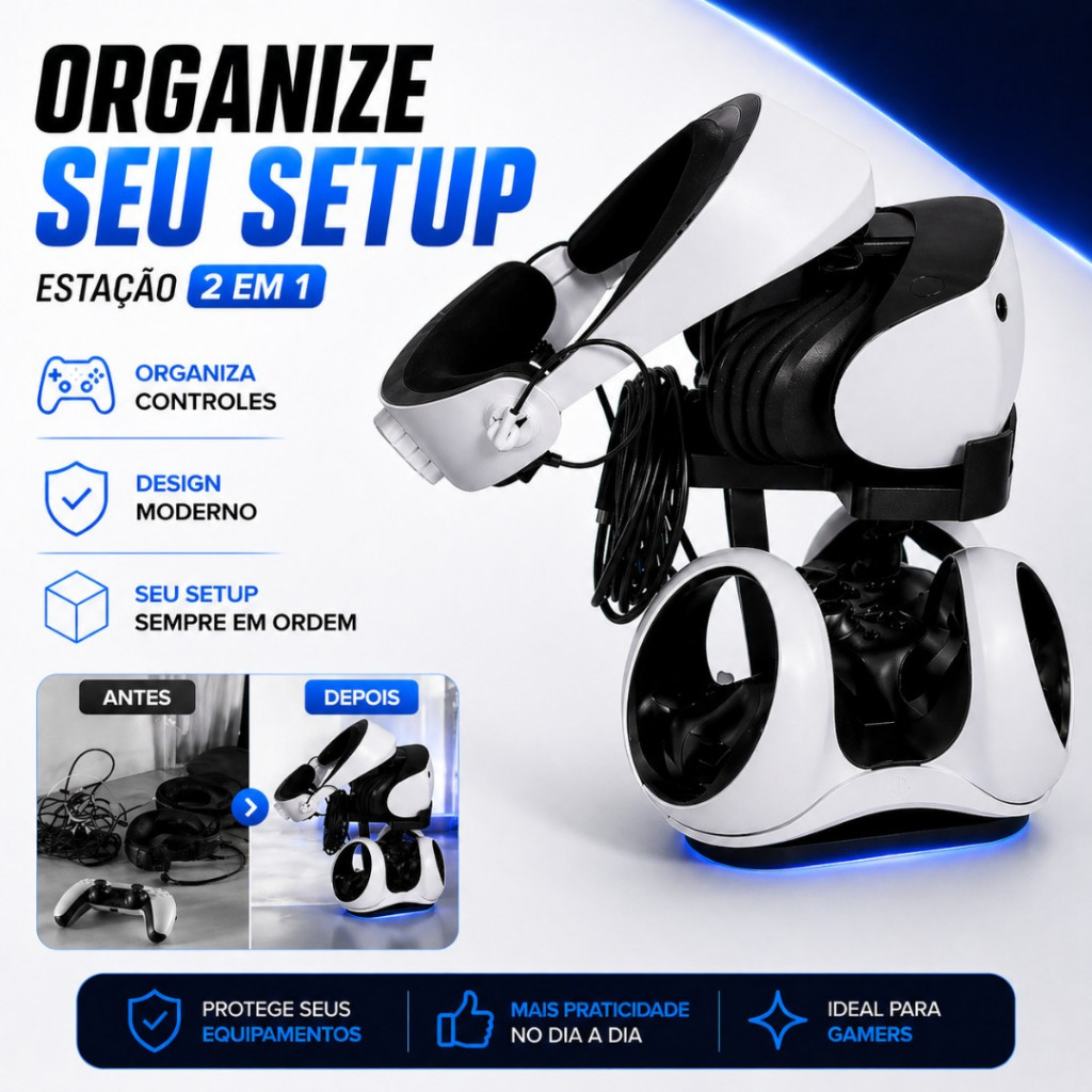 Suporte PSVR2 para Carregamento | Base para Headset e Controles VR2 2 em 1 organizador gamer PS5