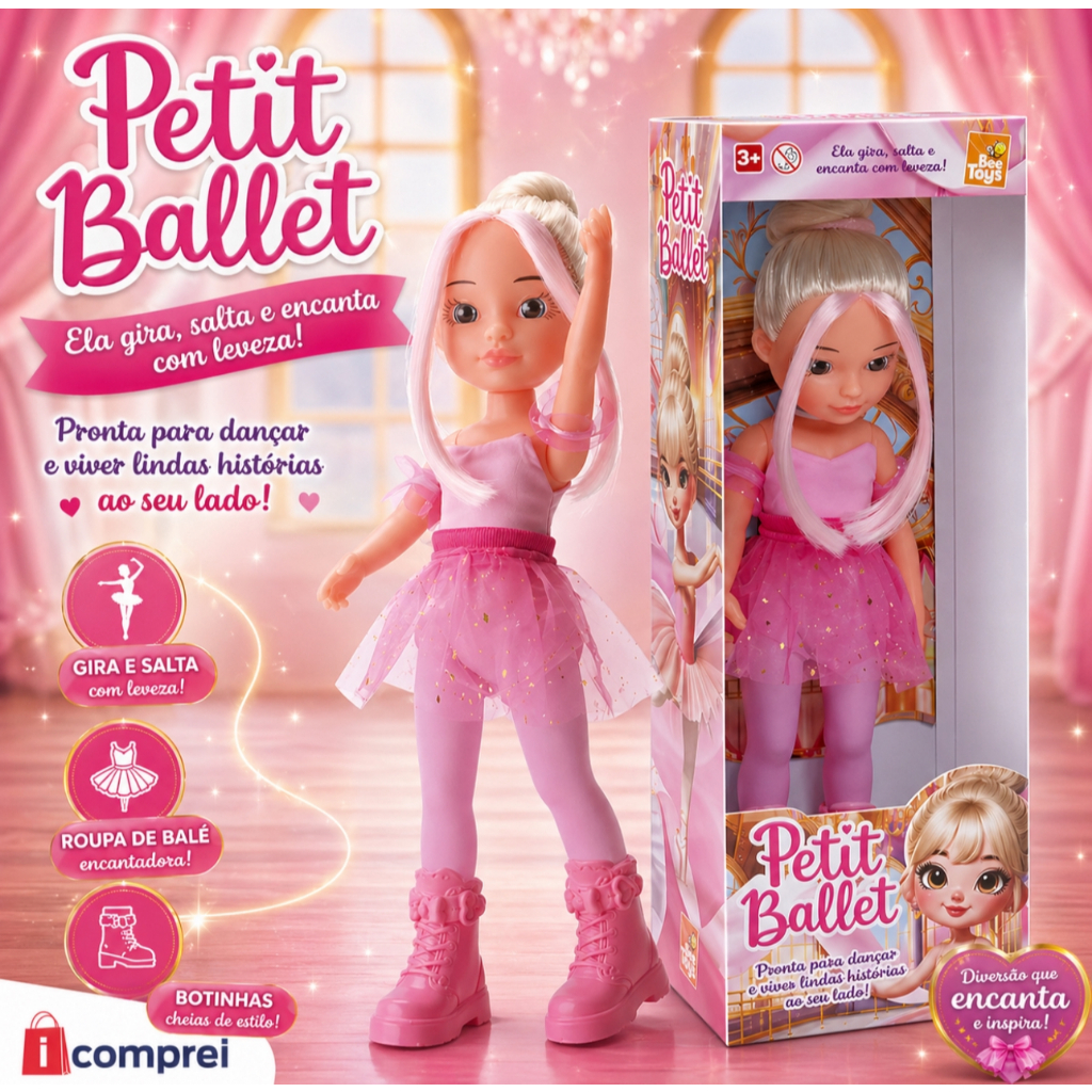 Boneca Petit Ballet Brinquedo Fada Balé Bailarina Articulada Rosa Menina Infatil