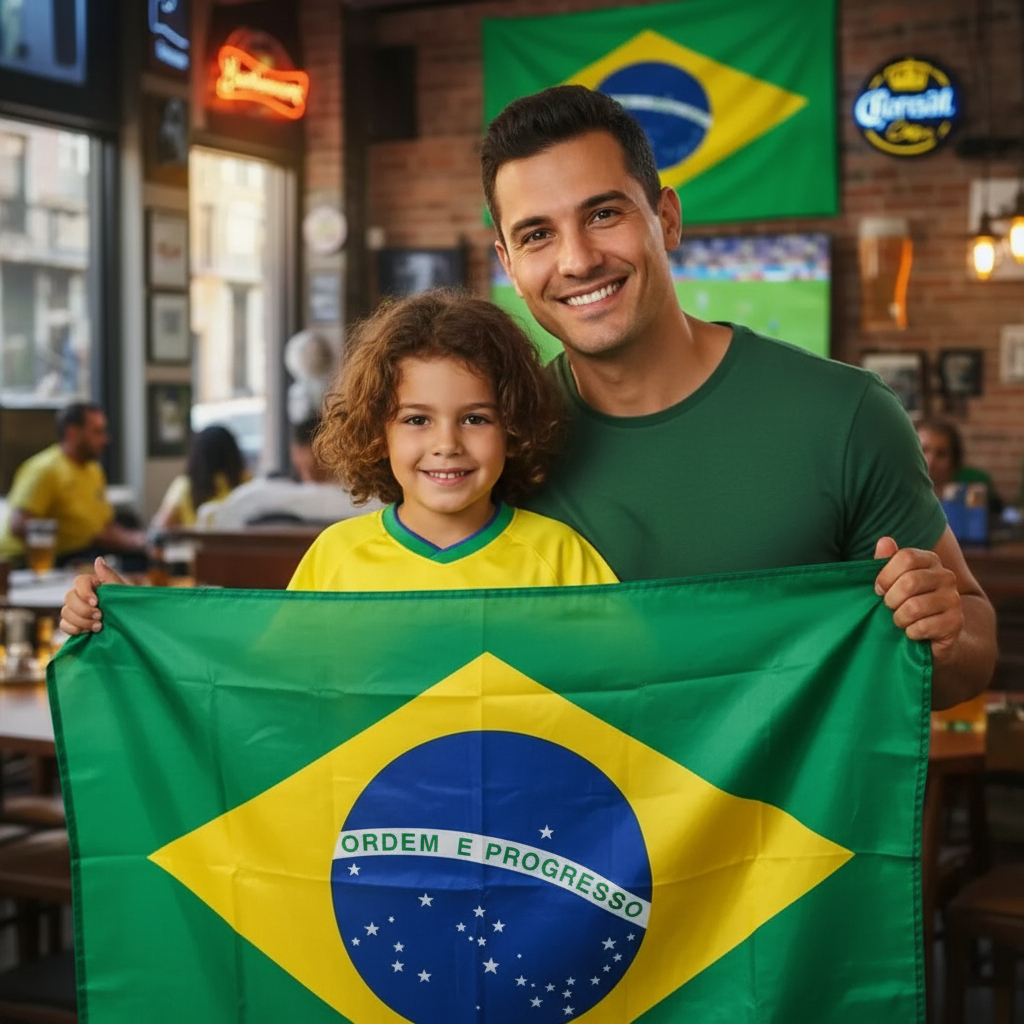 Bandeira do Brasil em Cetim 150 x 90cm Escola Eventos Outubro Data Comemoração Copa do Mundo Final