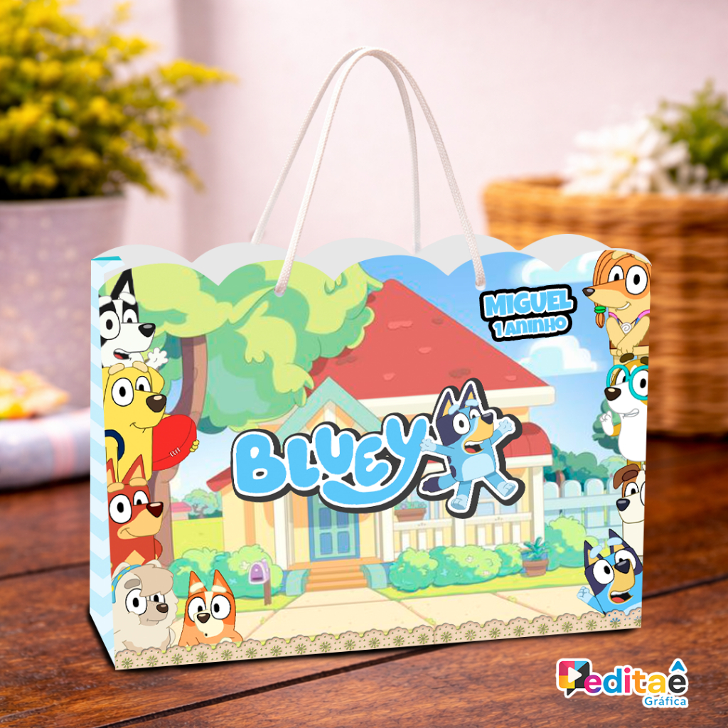 Sacolinha de Papel Personalizada Bluey – 20 x 15 x 6 cm (Pegue e Monte)
