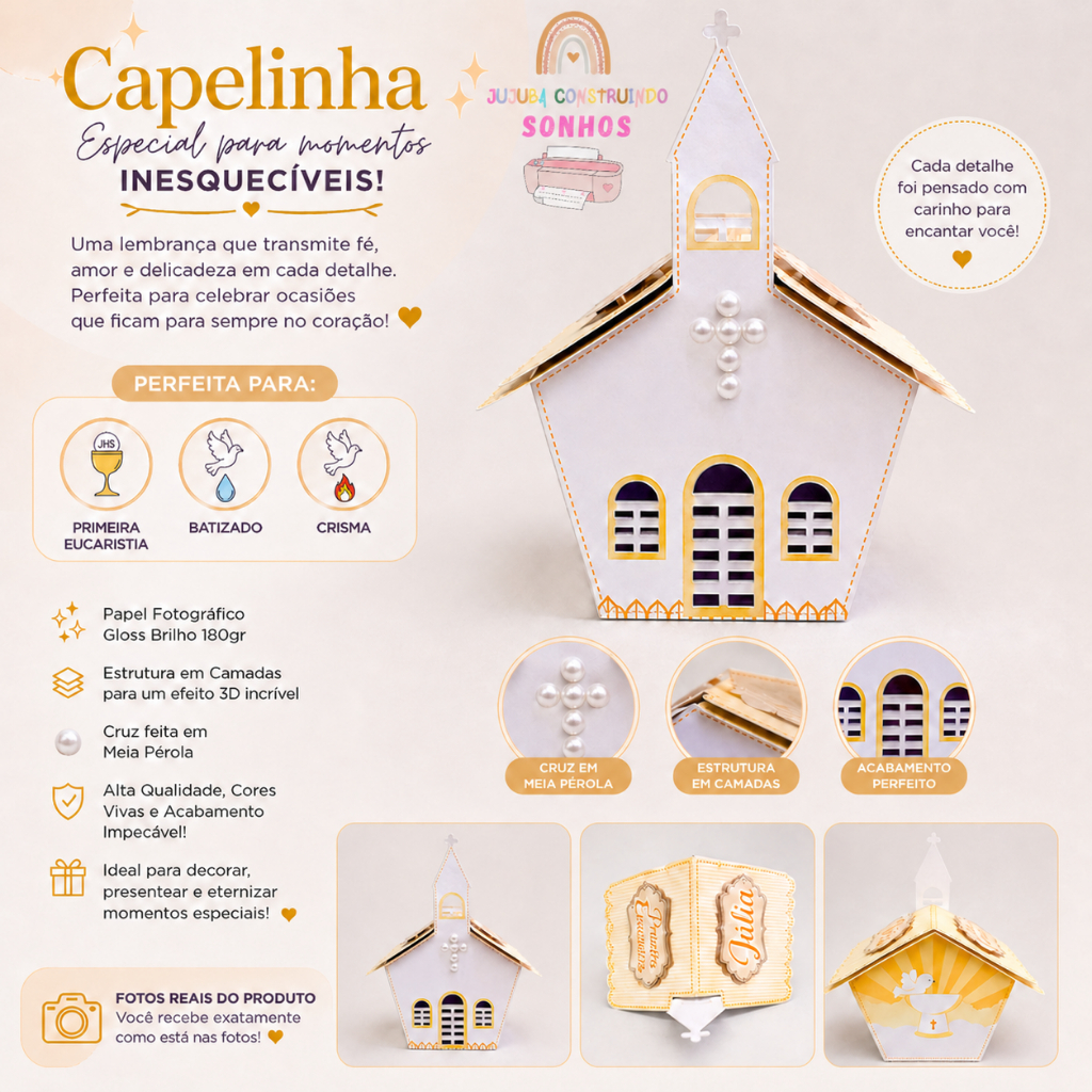 Caixa Capelina Personalizada/Primeira Eucaristia/Caixa Igreja Personalizada Batizado/Igreja Personalizada