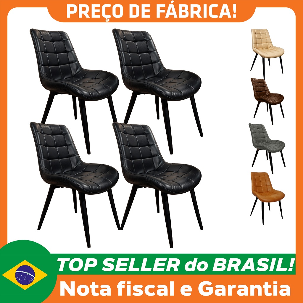 Kit 4 Cadeiras Romana Provence Poltrona Estofada Pu Vintage Retro Pés Preto - Preto