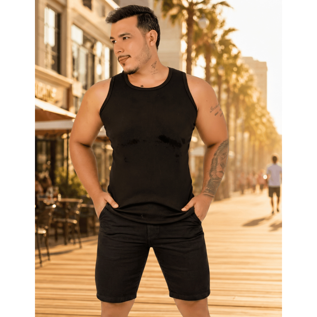 Bermuda Jeans Masculina Premium Lisa Slim Direto Conforto Sarja Bolso — imagem 2 de 2