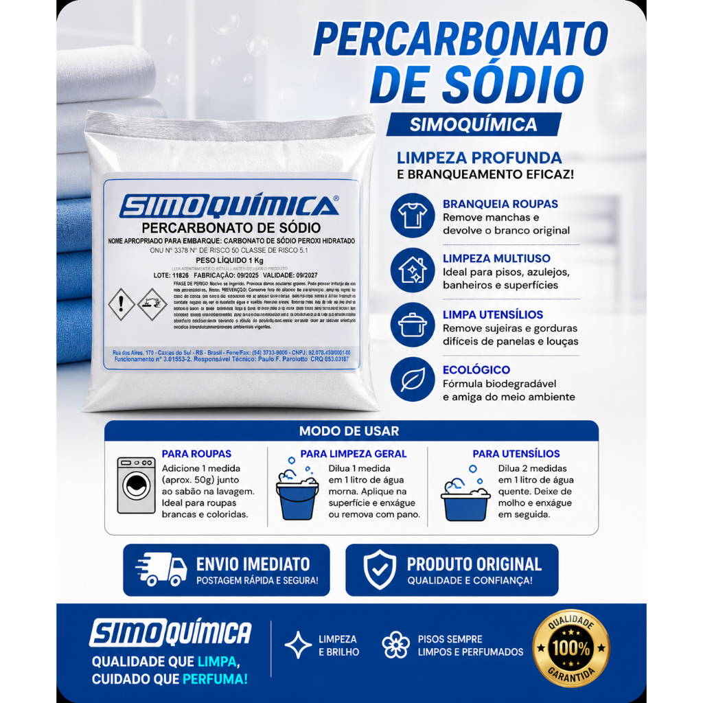 Detalhes do Percarbonato de Sódio Original 100% Puro Limpeza Em Geral Tira Manchas Roupas Brancas 1kg /2kg/4kg