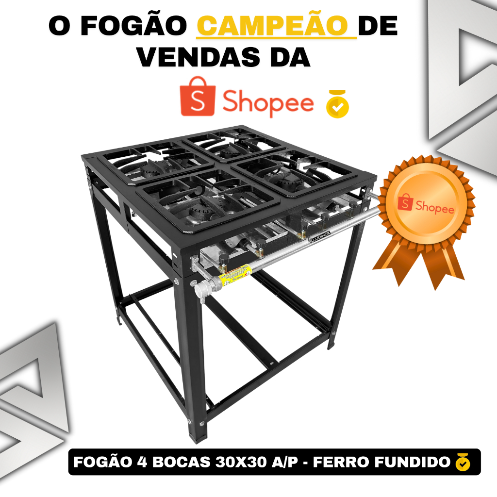 Fogão Industrial 4 Bocas Alta Pressão Ou Baixa Pressão Queimador Duplo 30x30 Luxo Profissional