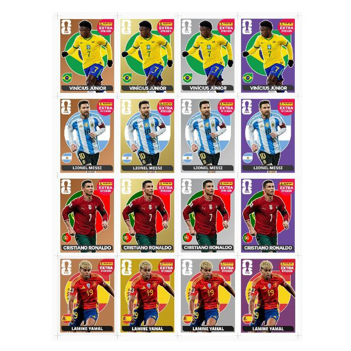 KIT 4 Figurinhas Legend - COPA DO MUNDO 2026 - Neymar - Cristiano Ronaldo - Copa Qatar 2022