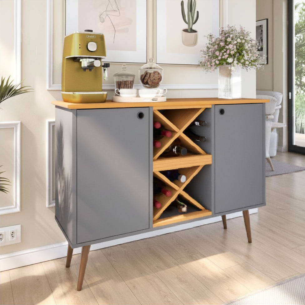 Buffet Aparador Adega Elegance Balcão Retro 2 Portas Bar Café Adega 12 Garrafas Pês Palito Varias Cores - Kaviga
