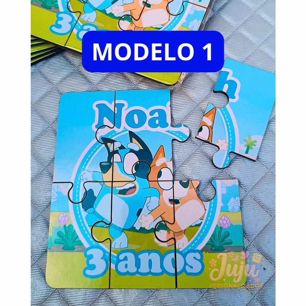 Mini Quebra-Cabeça MDF Personalizado 6 Peças – Lembrancinha Infantil Tema Bluey e Bingo