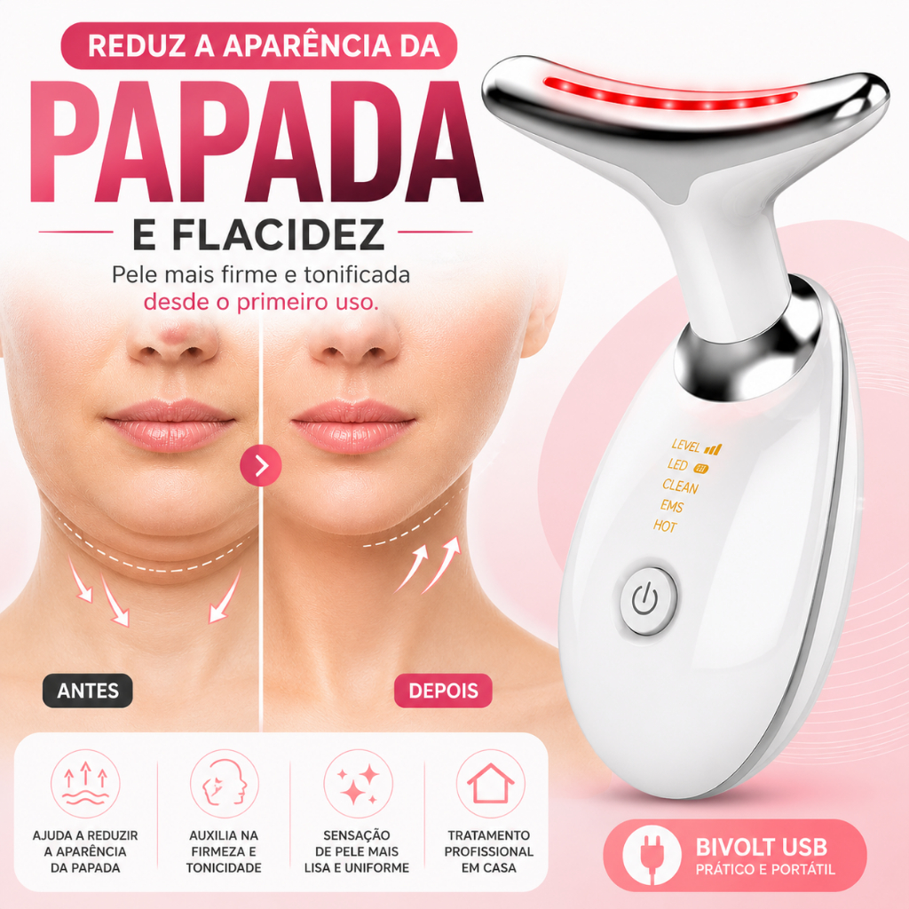 Massageador Facial para Rosto e Pescoço Efeito Lifting Eletrico Led para Papada e Flacidez
