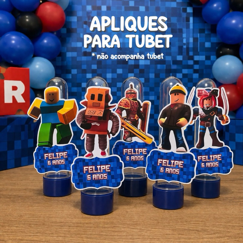 Aplique para Tubete Roblox Personalizado Lembrancinha Festa Infantil Tubete 3D