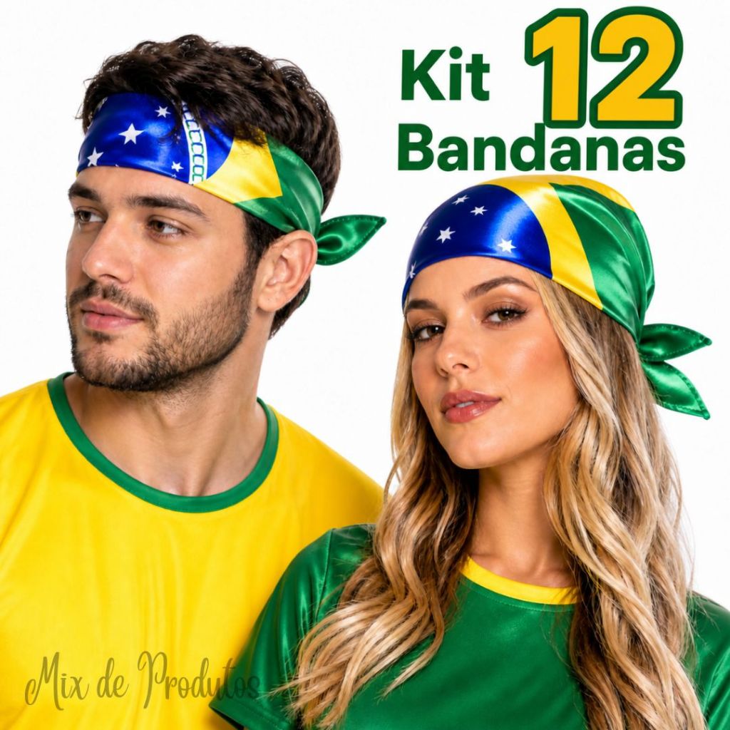 Kit com 12 Bandana Lenço Brasil Torcida Copa do Mundo