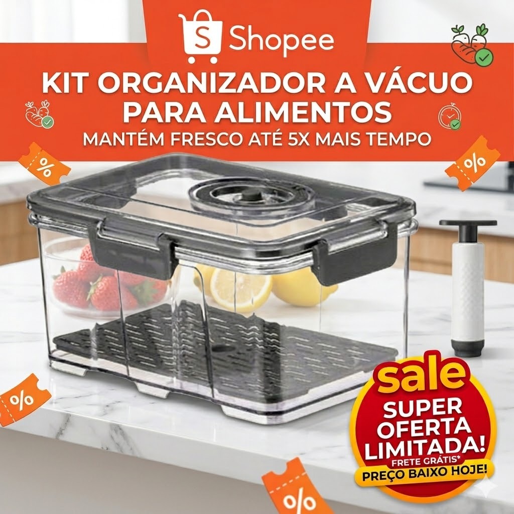 Pote Hermético a Vácuo 2L Cinza com Bomba Manual BPA Free Conserva Alimento Mais Tempo Vedação Forte