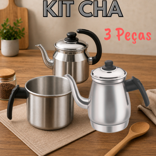 Kit  Chá Café 3 Peças – Chaleira + Bule + Caneco  Alta Qualidade