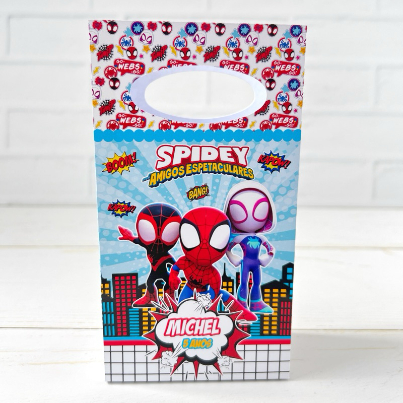 Sacolinha Surpresa Pequena Personalizada Pegue e Monte SPIDEY E SEUS AMIGOS Festa Infantil Lembrancinha Aniversário