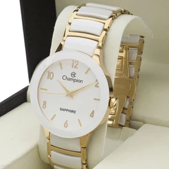 Relógio Feminino Ceramica Branco Safira Champion Luxo Original CA21866H