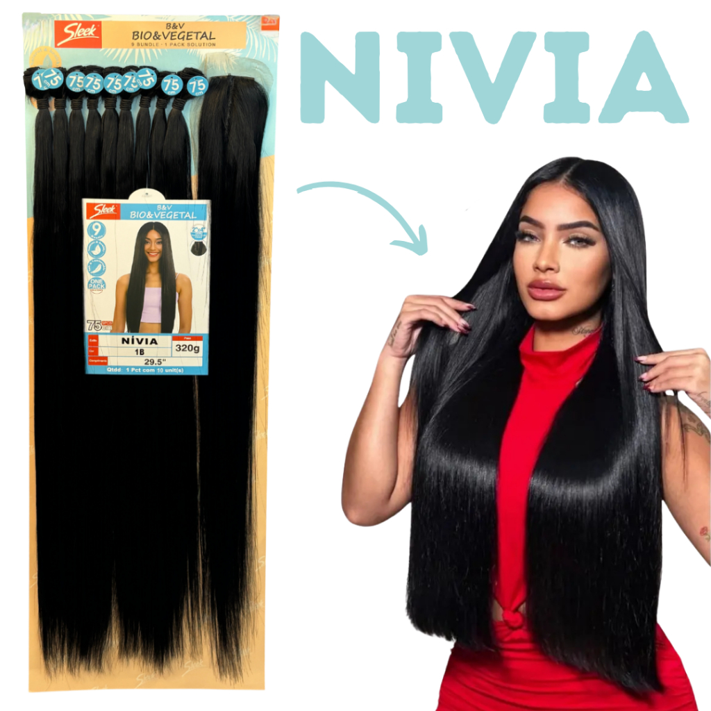 Cabelo Liso Nivia Bio Vegetal Sleek 320g Pacotão Com Volume + Closure Human Hair