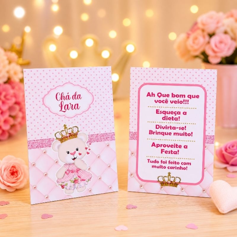 Kit Plaquinha de Agradecimento Ursinha Princesa - Centro de Mesa - Personalizados - Lembrancinha - Festa - Decoração