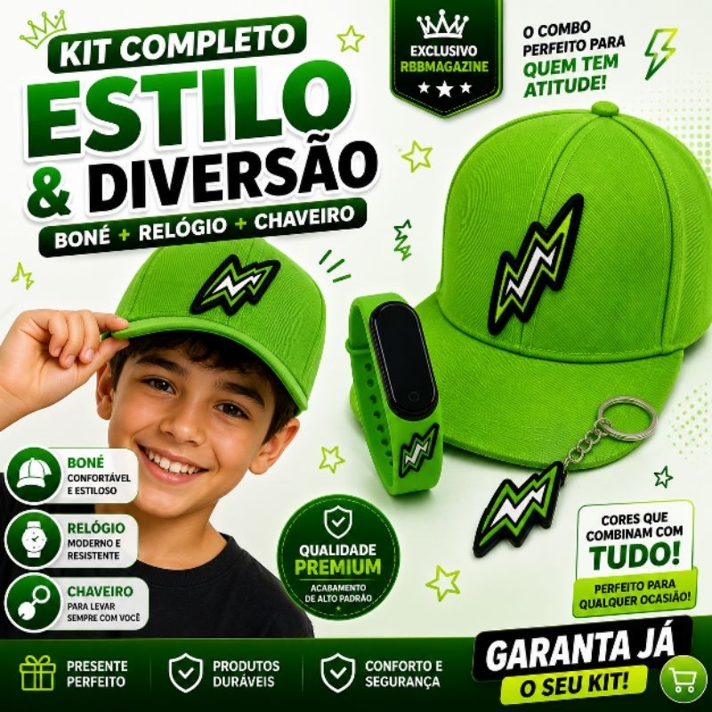 KIT OS ROSA COMPLETO Boné + Relógio + Chaveiro Infantil Emily Vick |Void