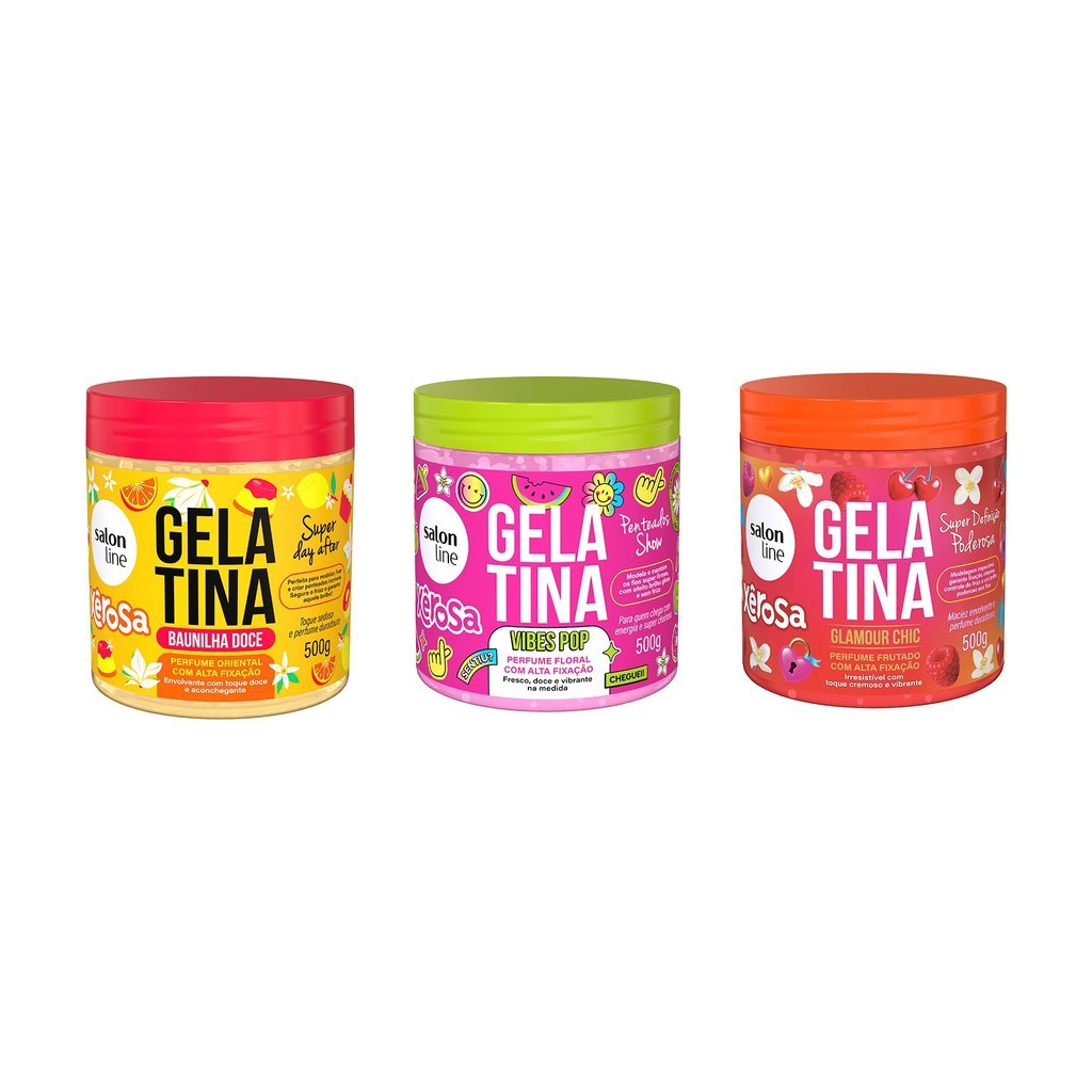 Kit com 3 Gelatinas Xêrosa Baunilha Doce, Glamour Chic e Vibes Pop