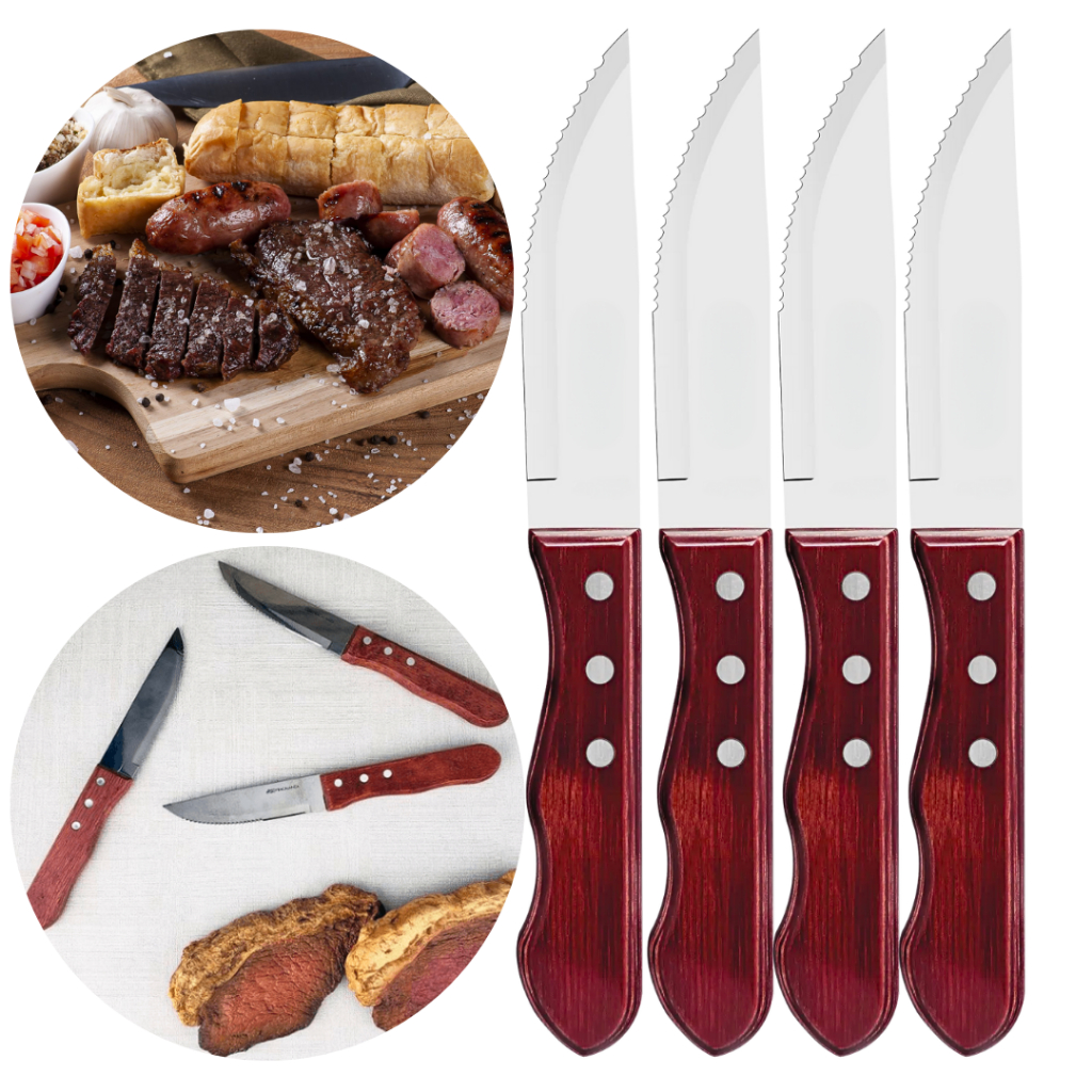 Faca Refeição 5" Jumbo Inox Com Serra Cabo Madeira Outback Wood Churrasco Cozinha Restaurante