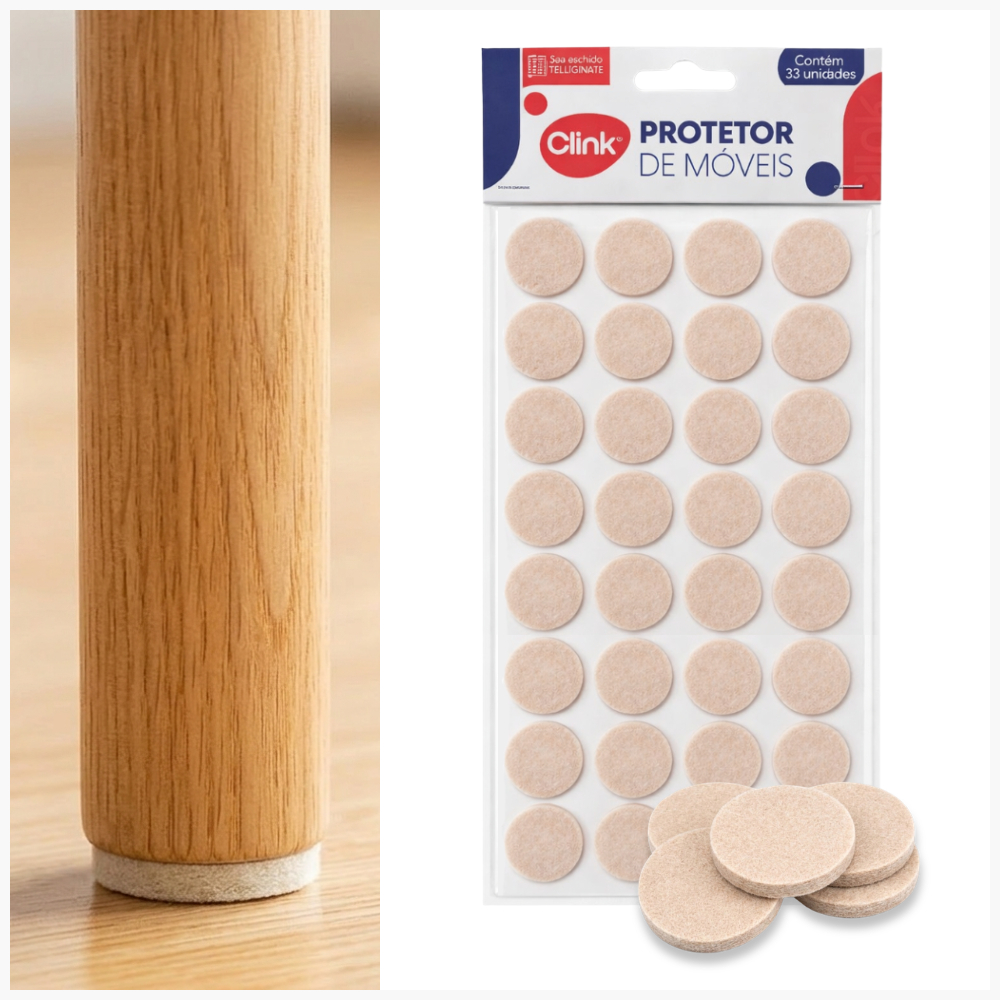Protetor Feltro Redondo Adesivo 2,5cm x 3mm para Pé de Cadeira Mesa Móveis Reduz Riscos e Ruídos
